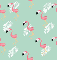 Obraz na płótnie Canvas Pink flamingo bird vector pattern