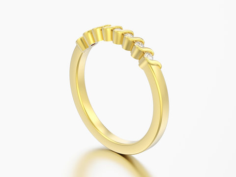 3D illustration gold engagement anniversary band diamond ring
