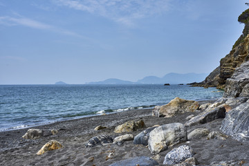 Fototapeta na wymiar View at Tino and Palmaria Island From Punta Corvo Beach Liguria