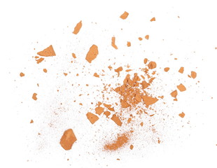 Shattered red brick dust isolated on white background