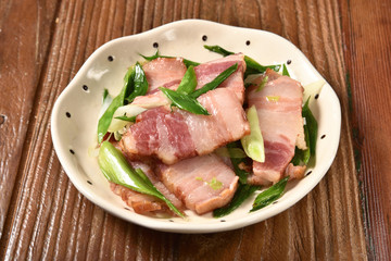 Chinese traditional cuisine - Fried salty & dried meat with scallion  