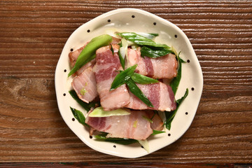 Chinese traditional cuisine - Fried salty & dried meat with scallion  
