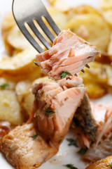 Roasted  salmon with  potatoes.