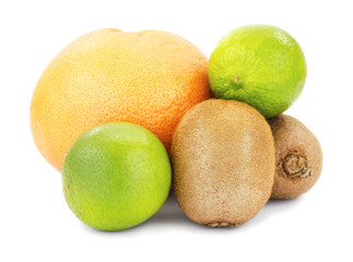 lime kiwi fruit and grapefruit on a white background