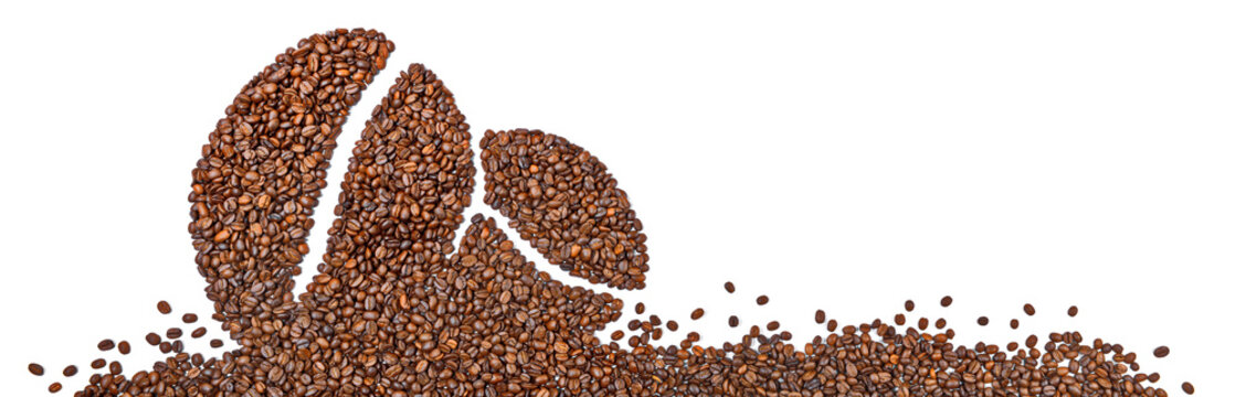 Kaffeebohnen, Bohnen Panorama auf wei&szlig; - Kaffee Freigestellt