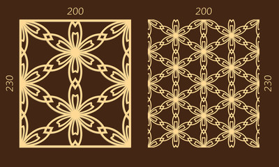 Laser cutting set. Woodcut vector trellis panel. Plywood lasercut eastern design. Hexagonal seamless pattern for printing, engraving, paper cutting. Stencil lattice ornament.