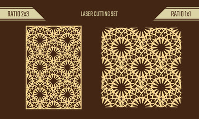 DIY Laser Cutting set. Woodcut Vector Trellis Panel. Plywood Lasercut Eastern Design. Rising Sun seamless pattern for printing, engraving, paper cutting. Stencil lattice ornament.