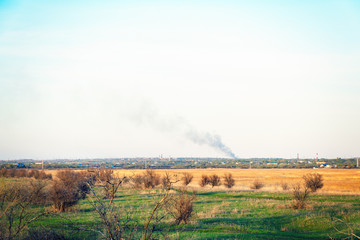Smoke from a fire in distance