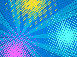 Abstract comics pop art style blank layout. Rays and halftone dot .