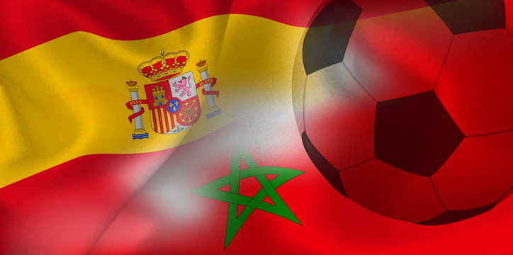 スペイン　モロッコ　 国旗　サッカー