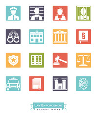 Law enforcement square color icon set