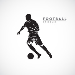 Fototapeta na wymiar silhouette football player dribbling the ball