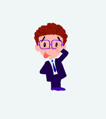 Businessman with glasses sticks out his tongue in gesture of funny shyness.
