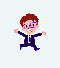 Businessman with glasses running terrified.