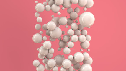 White spheres of random size on red background