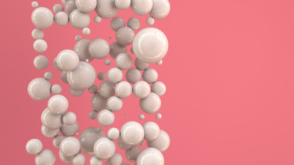 White spheres of random size on red background