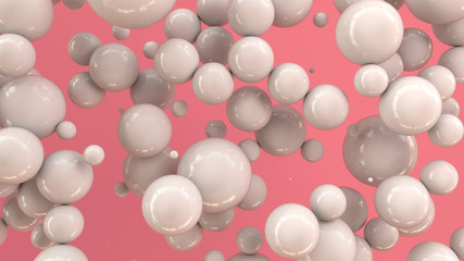 White spheres of random size on red background