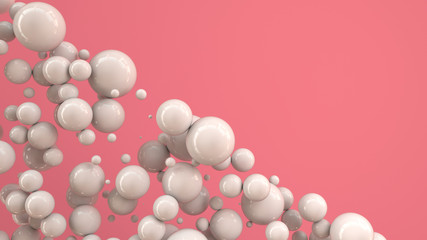 White spheres of random size on red background