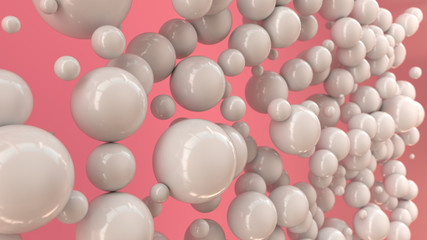 White spheres of random size on red background