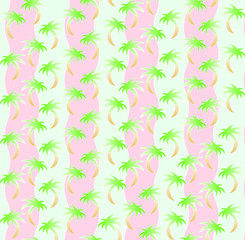 Hintergrundmuster mit Palmen und pastellfarbenen Wellen