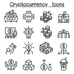Cryptocurrency icon set in thin line style