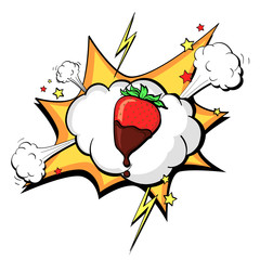 Abstract halftone design retro vector. berry, dessert, strawberry in chocolate. Isolated object on white background