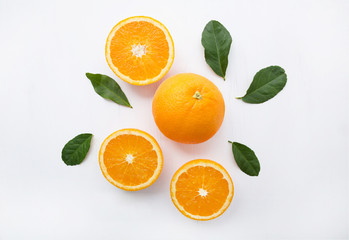 Fresh orange citrus fruit on white background.
