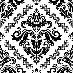 Classic seamless vector pattern. Damask orient ornament. Classic vintage background. Orient black and white ornament for fabric, wallpaper and packaging