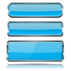 Oval and rectangle blue 3d buttons with chrome frame