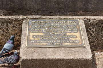 SANTO DOMINGO, DOMINICAN REPUBLIC - AUGUST 8, 2017: Memorial plaque to Christopher Columbus. Close-up.