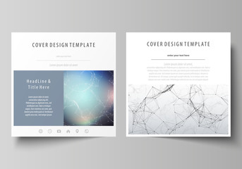 Business templates for square design brochure, magazine, flyer, booklet. Leaflet cover, vector layout. Compounds lines and dots. Big data visualization, minimal style. Graphic communication background