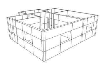 Abstract architecture building. Plan of modern house. Wireframe low poly mesh construction.