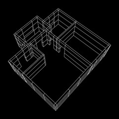 Abstract architecture building. Plan of modern house. Wireframe low poly mesh construction.