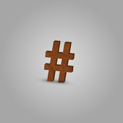 Realistic wood character from a typeset, vector illustration