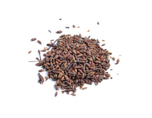 Dried medicinal herbs raw materials isolated on white. Buds of Birch or betula.