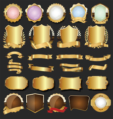 Golden retro labels badges frames and ribbons collection
