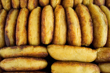 Mom's homemade fried potato patties on a tray