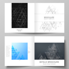 Vector layout of two covers templates for square design bifold brochure, flyer. Technology, science, medical concept. Molecule structure, connecting lines and dots. Futuristic background
