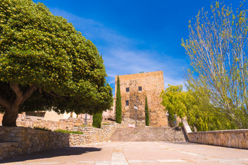 Fototapeta na wymiar TARRAGONA, SPAIN - MAY 1, 2017: Ancient building, Roman heritage, Torre del Pretori tower. Copy space for text.