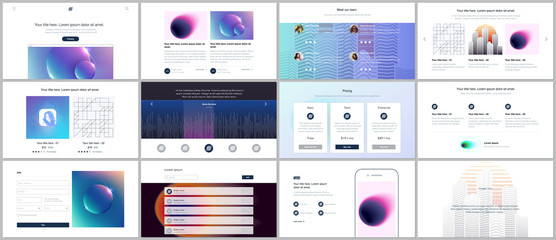 Vector templates for website design, minimal presentations, portfolio with with colorful abstract gradient blurs and geometric backgrounds. UI, UX, GUI. Design of header, dashboard and other forms.
