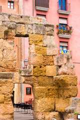 TARRAGONA, SPAIN – MAY 1, 2017: Ancient ruins in the city center. Vertical. Close-up.