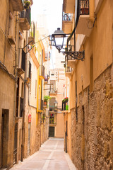 TARRAGONA, SPAIN – MAY 1, 2017: The streets of the European city. Vertical.