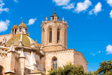 TARRAGONA, SPAIN &ndash; MAY 1, 2017: Tarragona Cathedral (Catholic cathedral) on a sunny day. Copy space for text