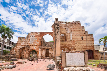 SANTO DOMINGO, DOMINICAN REPUBLIC - AUGUST 8, 2017: View on Ruins of the Hospital of St. Nicolas of Bari. Copy space for text.