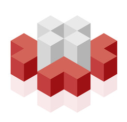 Naklejka premium Abstract cube vector shape reminiscent of technological development, nanotechnology component. Isometric brand of scientific institution, research center, laboratories. Minimalistic block shape