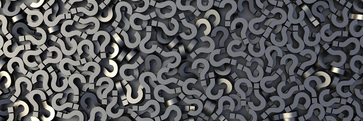 Black question marks background. 3D rendering