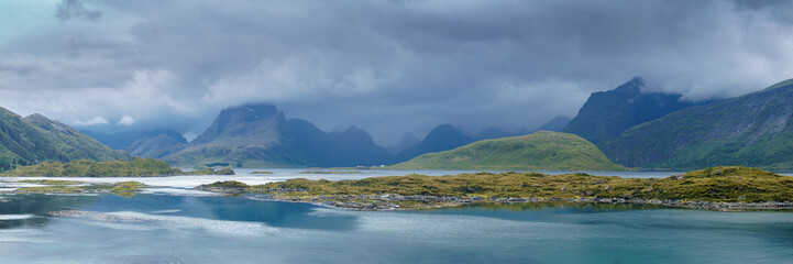 Arctic mountains and fjord in northern Norway at summer
