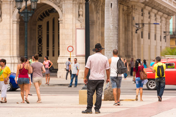 CUBA, HAVANA - MAY 5, 2017: People on Havana street. Copy space.