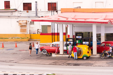 CUBA, HAVANA - MAY 5, 2017: View of the filling station. Copy space for text.