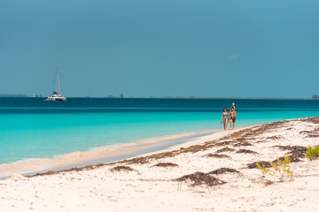 CAYO LARGO, CUBA - MAY 8, 2017: Sandy beach Playa Paradise. Copy space for text.